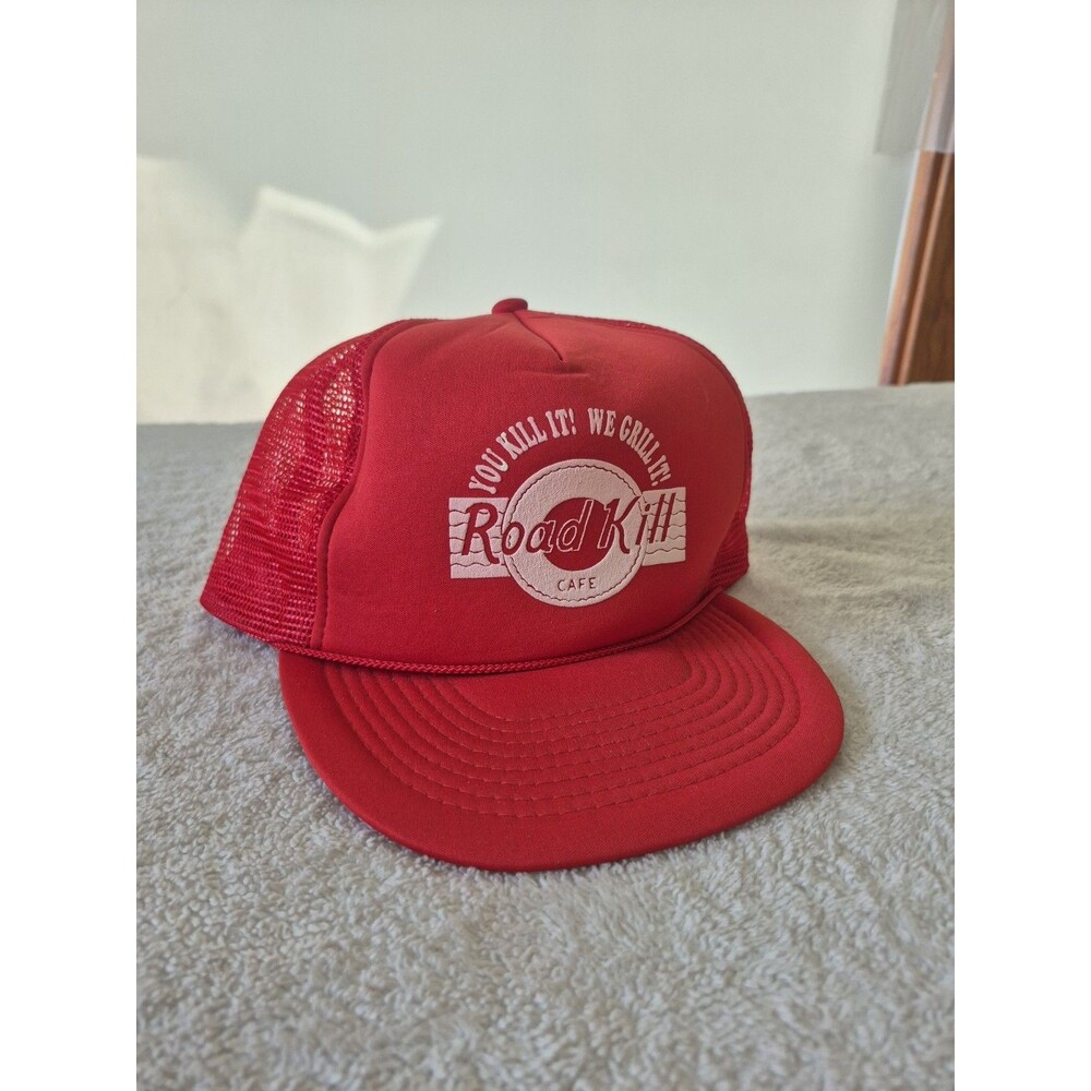 Vintage Roadkill Cafe Hat Red Trucker Snapback You Kill It We Grill It Cap